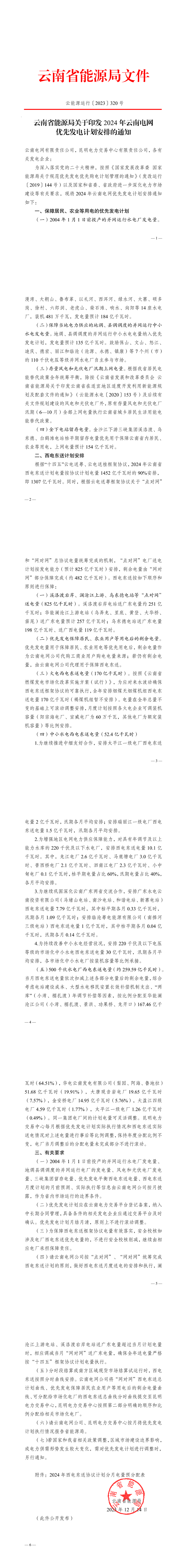 关于印发2024年云南电网优先发电计划安排的通知.png