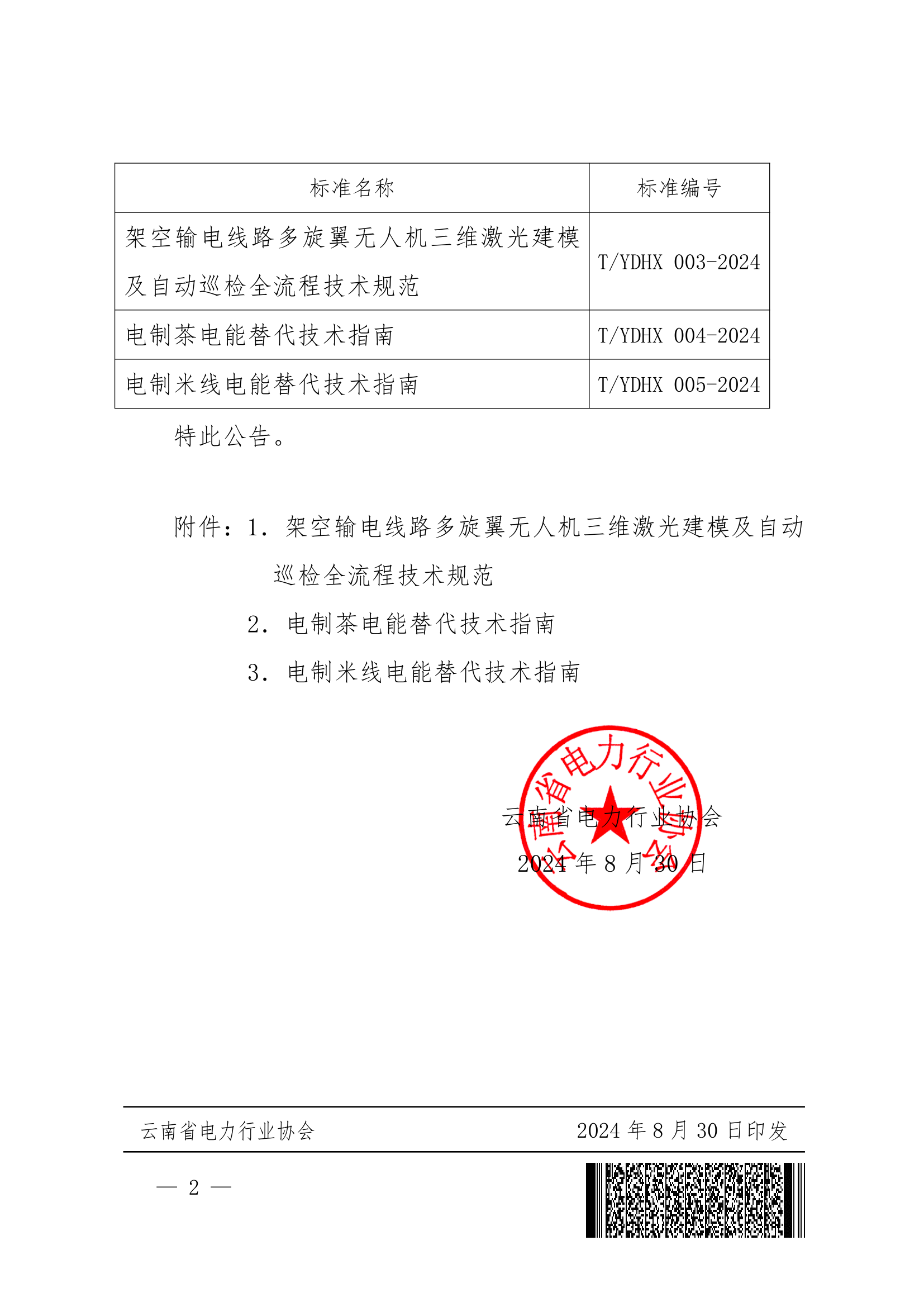 【正文】云电行协〔2024〕37号 关于发布《架空输电线路多旋翼无人机三维激光建模及自动巡检全流程技术规范》等3项团体标准的公告-2024-_2.png